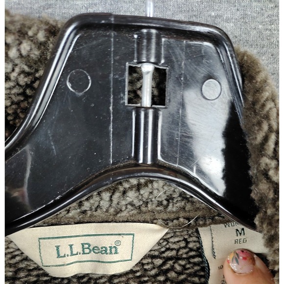 LL Bean Womens Jacket Medium Brown Sherpa Fleece Faux Suede VTG Cabincore Cozy‎ - Picture 5 of 9